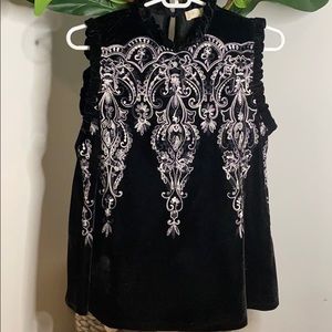 Altar’d State Velvet Sleeveless Embroidered Top